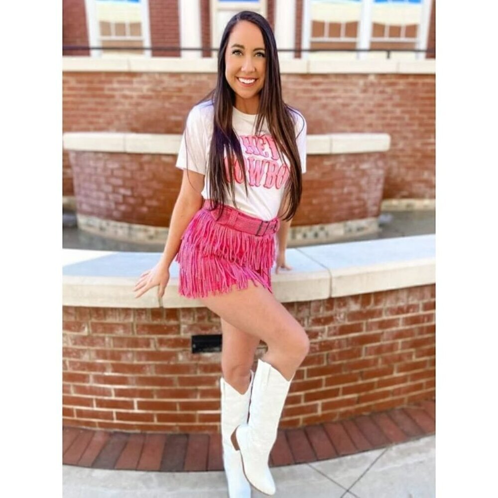 Spotlight Stealer Rhinestone Fringe Mini Skort Fuchsia - Picture 9 of 10